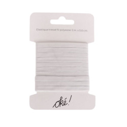SACHET DE 6 / ELASTIQUE TRESSE POLYESTER BLANC 6 MM. X 3 M.